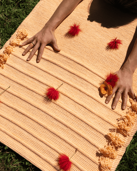 Organic Cotton Yoga Mat, Handloomed and Plant Dyed - Sun - Annatto Herbal Dye