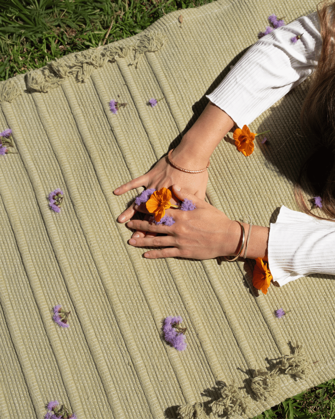 Organic Cotton Yoga Mat, Handloomed and Plant Dyed - Moss - Tulsi Herbal Dye