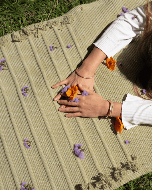 Organic Cotton Yoga Mat, Handloomed and Plant Dyed - Moss - Tulsi Herbal Dye
