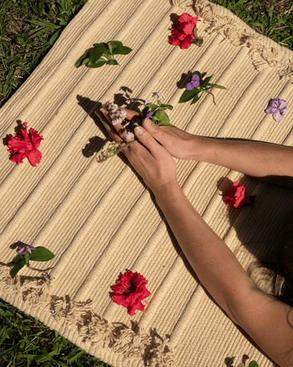 Organic Cotton Yoga Mat, Handloomed and Plant Dyed - Sand - Neem Herbal Dye