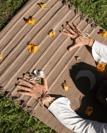 Organic Cotton Yoga Mat, Handloomed and Plant Dyed - Moon - Myrobalan Herbal Dye