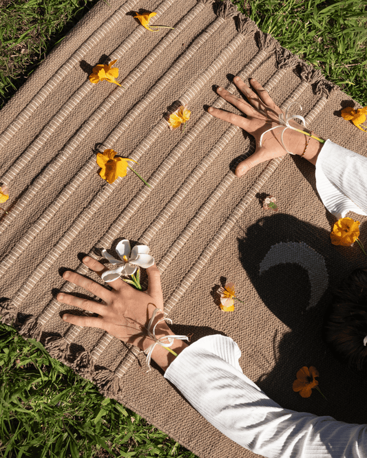 Organic Cotton Yoga Mat, Handloomed and Plant Dyed - Moon - Myrobalan Herbal Dye